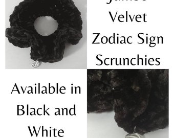 Zodiac Charm Jumbo Velvet Scrunchie - Aquarius, Pisces, Aries, Taurus, Gemini, Cancer, Leo, Virgo, Libra, Scorpio, Sagittarius, Capricorn