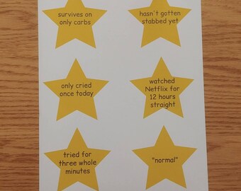 Not Accomplishment Star Sticker Sheet with 6 Jumbo Stickers - Funny, Lazy, Weird, Sensitive - for Laptops, Water Bottle, Notebooks, Journals
