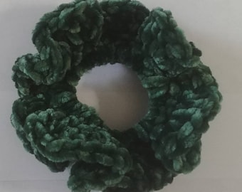 Jumbo Velvet Scrunchie in Forest Green - Ultra Soft Hair Accessory - Available in 12 Colors - Crochet