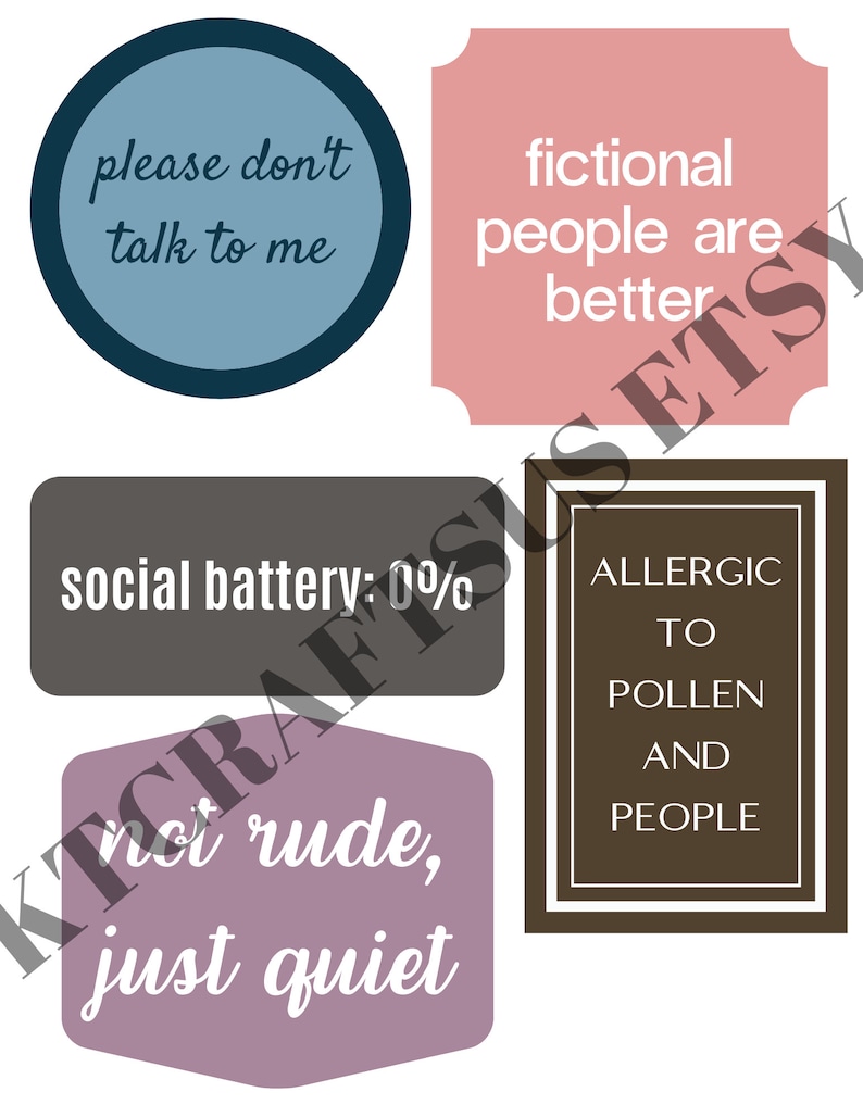 Warning Introvert Sticker PRINTABLE Large Introvert Sticker Sheet - Quiet People - 5 Jumbo ...