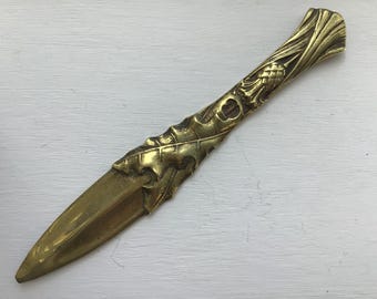 Vintage Messing Brieföffner: Keltischer Distel Griff, Schreibtischzubehör