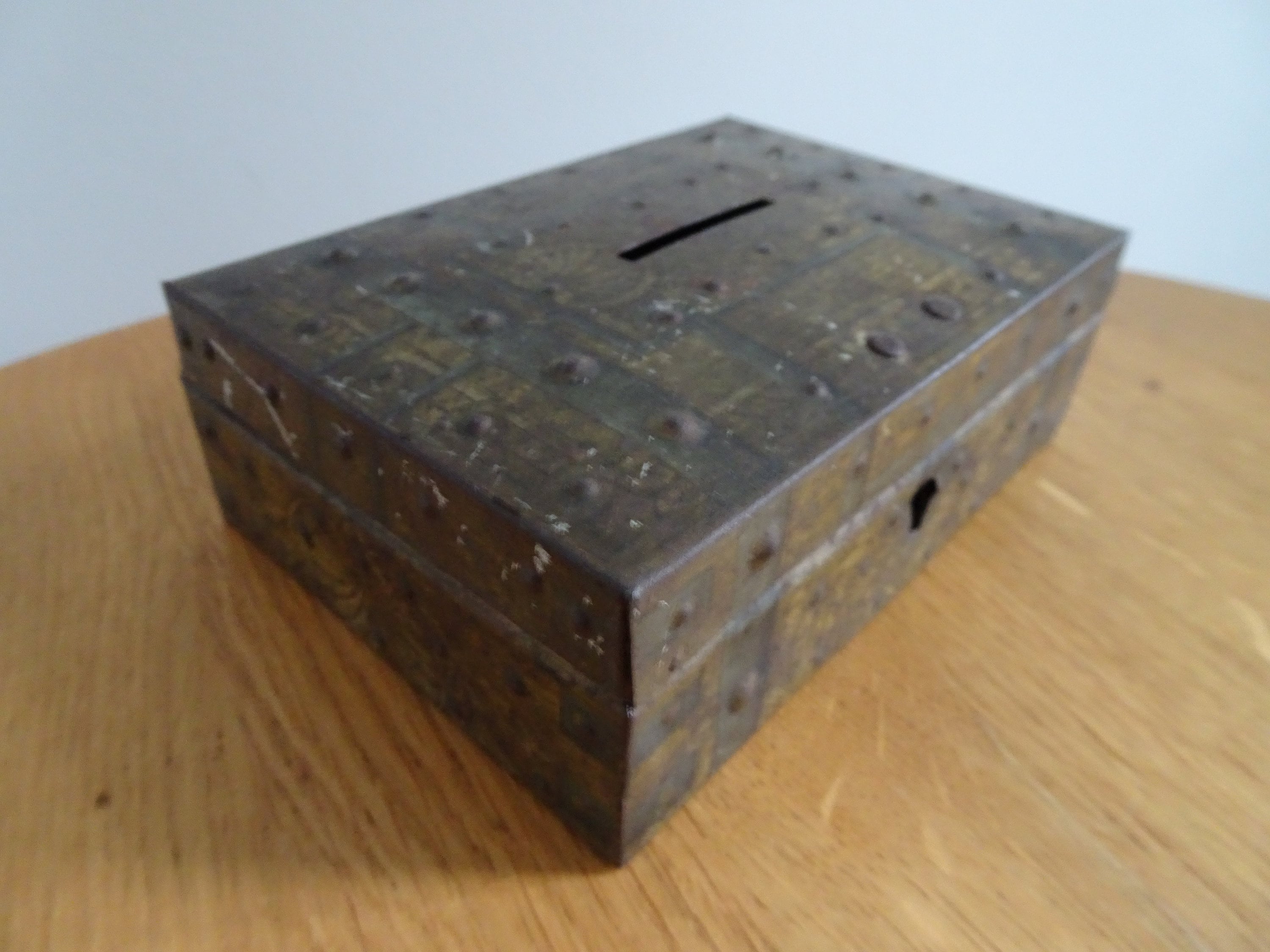 Vintage Tin Metal Money Box Antique Cash Tin Treasure Chest Etsy