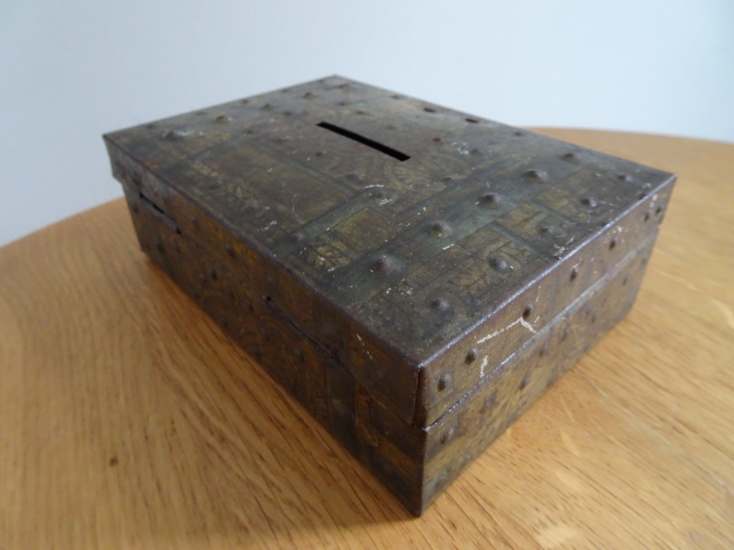 Vintage Tin Metal Money Box Antique Cash Tin Treasure Chest Etsy