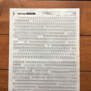 Vintage used Letraset Dry Transfer sheet black uppercase lowercase 24pt Berlinger sheet 300