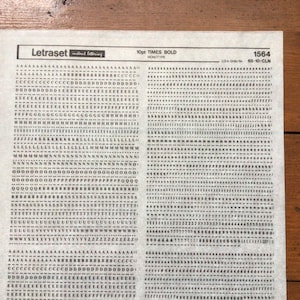 Vintage Letraset Dry Transfer Sheet: 10pt Times Bold Monotype