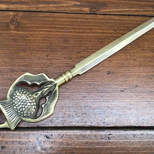 Marcador de página de latão escocês pesado, acessório de mesa, abridor de cartas vintage, Escócia