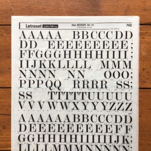 Vintage used Letraset Dry Transfer sheet black uppercase 60pt Modern no 20 sheet 742