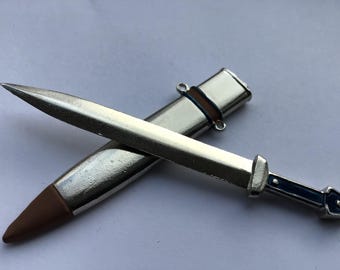 Vintage Pewter Miniature Sword: Ancient Greece Style Desk Ornament