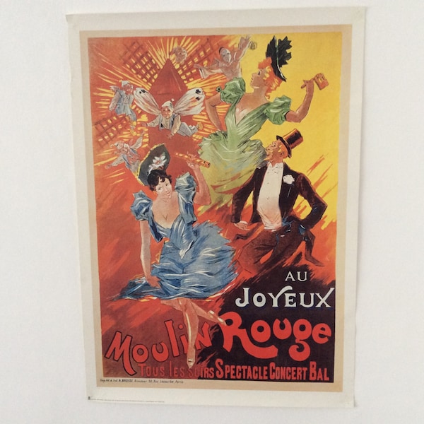 Vintage Art Noveau Belle Epoque Au Joyeux Moulin Rouge Tous les soils Spectacle Concert Bal Paris poster 70cm x 50cm