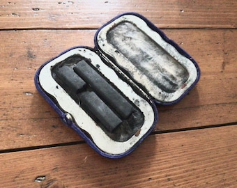 Vintage Made in Japan Charcoal case: Purple Velvet box with Japanese charcoal