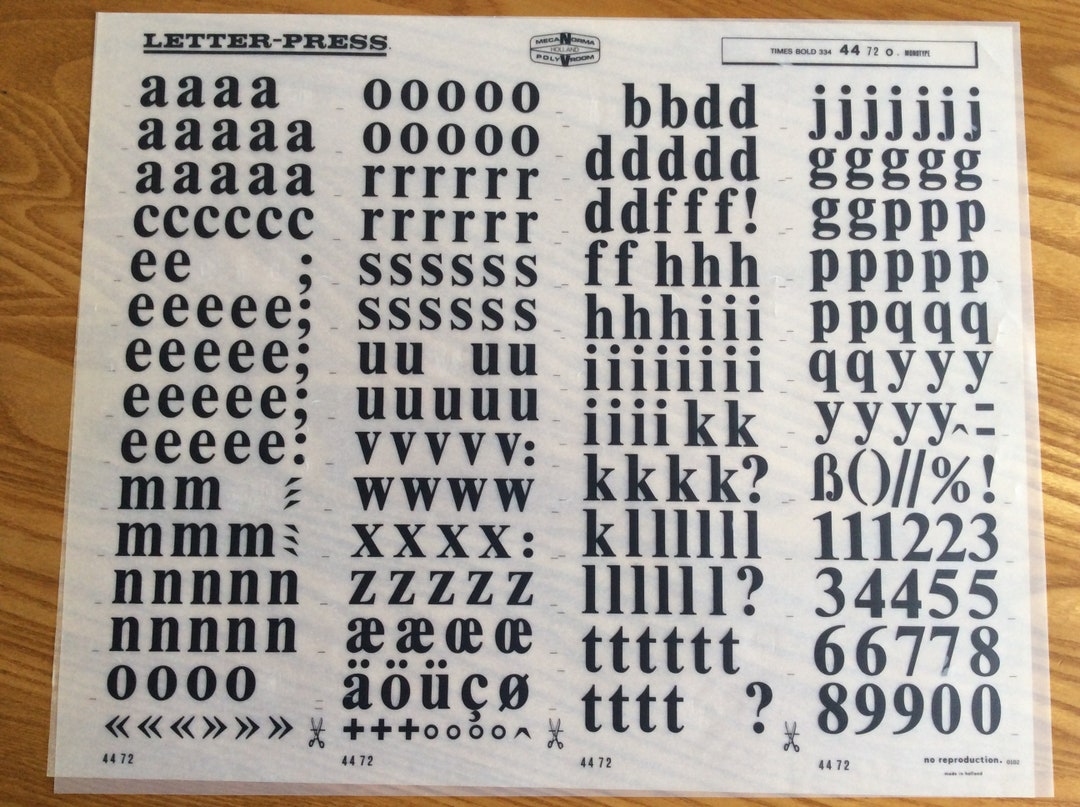 Vintage Two Mecanorma Dry Transfer Letter Press Times Bold 334 44 72 O ...