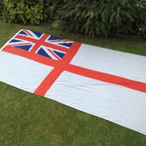 Vintage Very large White Ensign flag huge Great Britain flag printed Union Jack and rest stitched cotton construction