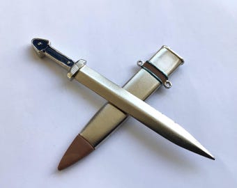 Vintage Pewter Tiny Miniature Sword: Ancient Greece Style Desk Ornament