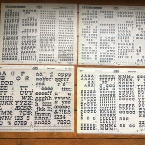 Folhas de transferência a seco vintage Letter Press Mecanorma Polyvroom Estro letras maiúsculas e minúsculas números símbolos folhas vários tamanhos fontes