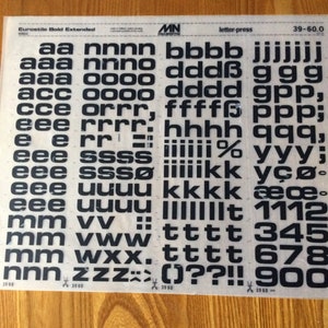 Vintage Letter Press letterpress Dry Transfer Polyvroom Mecanorma Eurostile Bold Extended Nebiolo 39-60.0