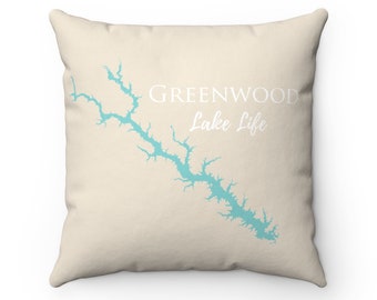 Greenwood Lake Life Spun Polyester Square Pillow - South Carolina Lake