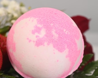 Strawberries & Cream Bath Bomb, Sweet Almond Oil, Epsom Salts, Strawberry  (Large)