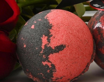 Vampires' Midnight Rose Bath Bomb, Rose & Sugar Scented, Sweet Almond Oil, Epsom Salts (Large)