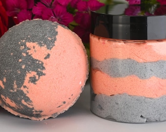 Jack's Treat Bath Set: Bath Bomb and Whipped Sugar Scrub, Orange Cotton Candy Scent
