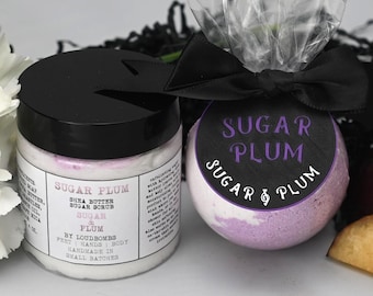 Sugar Plum Bath Set, Whipped Shea Butter Scrub, Bath Bomb, Christmas Gift