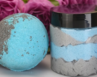 Berry Banshee Bath Set, Bath Bomb, Whipped Sugar Scrub, Blueberry Cotton Candy