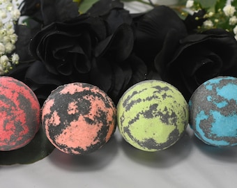 5 Halloween Themed Bath Bombs, Candy Scented, Sweet Almond Oil, Epsom Salts (Large)