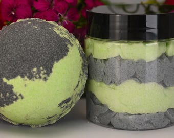 Zombies' Sweet Tooth Bath Set: Key Lime Pie Scented Bath Bomb, Whipped Sugar Scrub