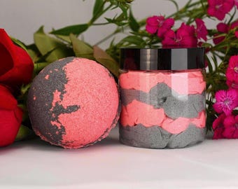 Vampires' Midnight Rose Bath Set, Bath Bomb & Whipped Sugar Scrub, Shea Butter, Epsom Salts