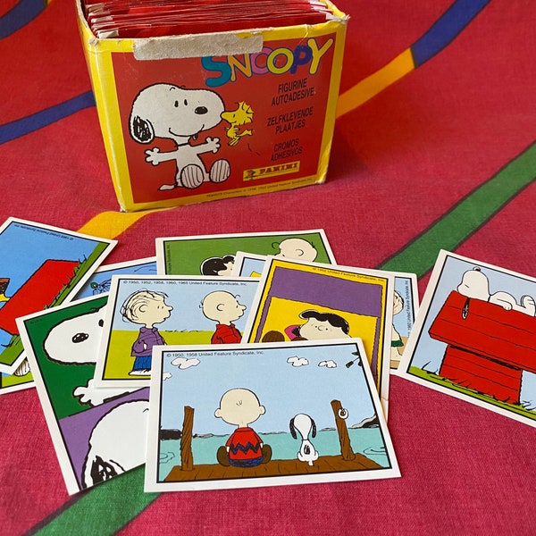 Rare vintage 90s Snoopy Album Panini Sealed Pack De 6 Stickers Deadstock // Rare Snoopy // Décalcomanie // Vintage Panini Trading Cards Stickers