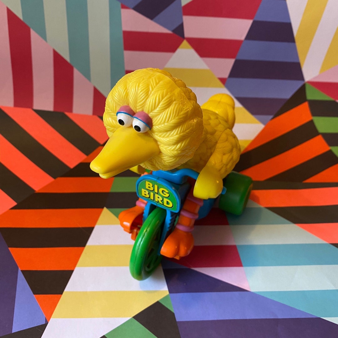 Vintage Sesame Street Illco Big Bird Plastic Wind up Bike Toy // Sesame
