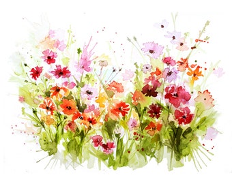 Wild Flowers Watercolor Print, Colorful Spring Flowers, Watercolor Floral Painting, Wildflowers Artwork Print