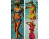 Simplicity 5576 70s Swimsuits hipster or high rise bikini bathing suit, halter top, two piece swimsuit shorts sewing pattern - size 16 18