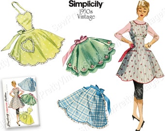 Simplicity 10149 1950s Retro Aprons: pinafore, full & half baking, holiday apron with pockets sewing pattern size 10 12 14 16 18 20