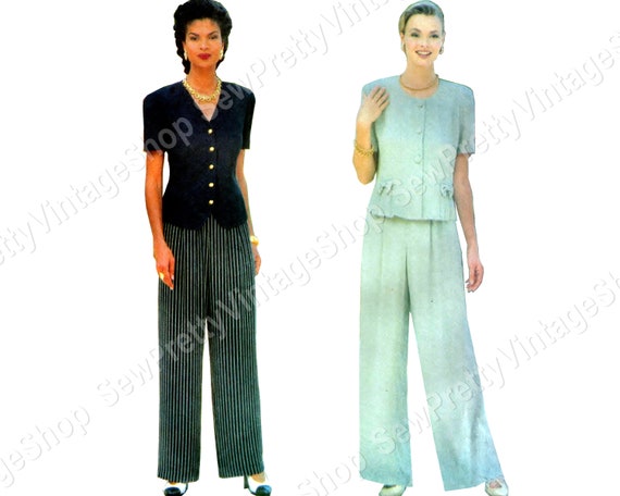 Butterick 4004 90s Summer Pantsuits: Short Sleeve, Shoulder Pad Button  Shirt / Jacket, Wide Leg Pants Easy Sewing Pattern Size 18 20 22 