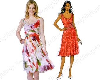 Butterick 5750 Summer Party Dress: sleeveless draped bodice knee length swing dress easy sewing pattern size 6 8 10 12 or 14 16 18 20 22