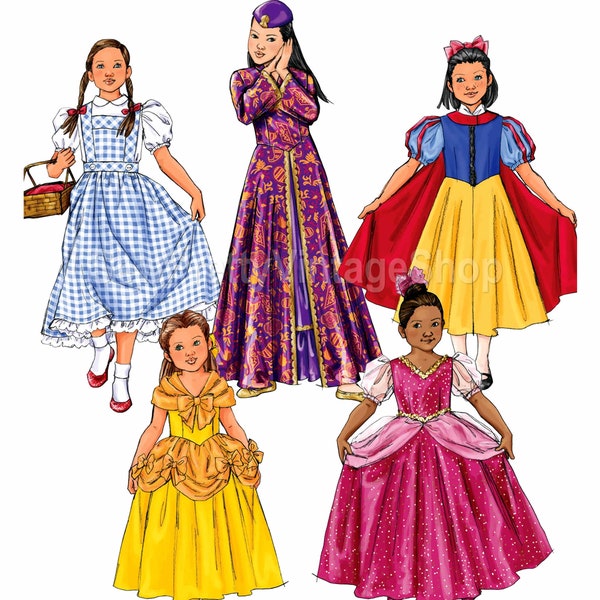 Butterick 4320 Girls Disney Princess Costumes SEWING PATTERN: Dorothy, Belle, Snow White, Aurora, Cinderella, Fa Mulan Hua size 2 3 4 5