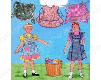 Simplicity 8916 Girls 40s Retro Aprons: gathered or smocked half apron, smock, bib or pinafore full apron sewing pattern size 3-4-5-6-7-8