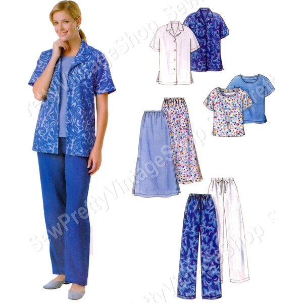 McCall's 4420 Modest Casual Clothes: button up shirt, kimono sleeve top, pull on pants, maxi skirt easy sewing pattern plus size 14 16 18 20