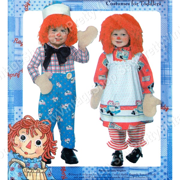 Simplicity 4471 SEWING PATTERN Toddler Raggedy Ann & Andy Costumes: dress, pinafore apron, pants, wig, jumpsuit, hat, mittens size 1/2-1-2