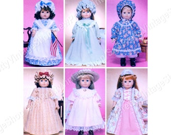 McCalls 3627 18" Historical Doll Clothes: nightgown, petticoat, dress, party dress, shawl, pinafore, cap, bonnet sewing pattern