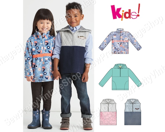 New Look 6590 Unisex Kids Tops: Gender Neutral Half Zip Hoodie 