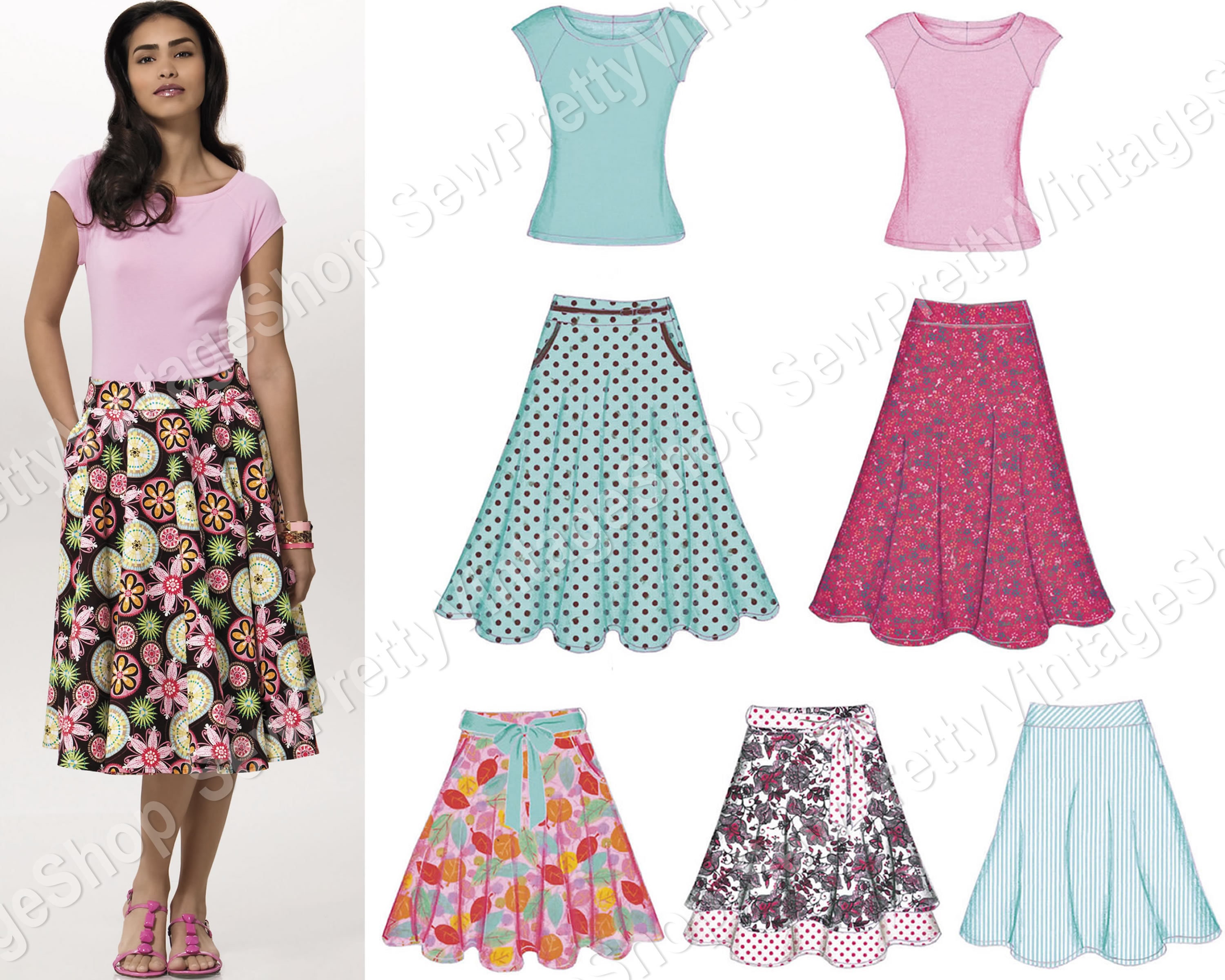 New Look 6899 Summer Skirts & Tee: Cap Sleeve Fitted Boat Neck - Etsy