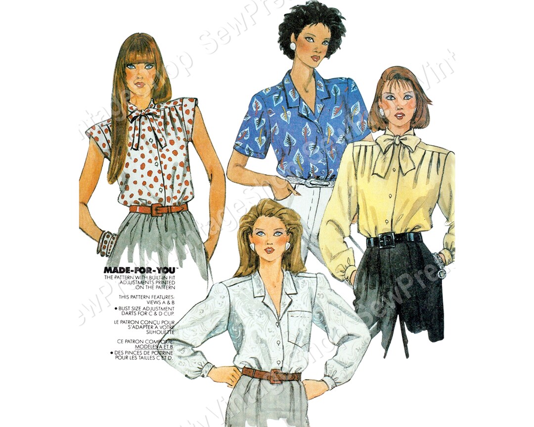 Mccall's 2418 80s Blouses: Cap Short Long Sleeve Notched - Etsy