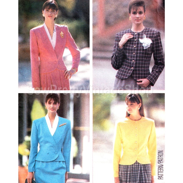Butterick 4291 80s 90s Classic Jackets: modest high neck unlined collarless short button up jacket, very easy sewing pattern size 18 20 22