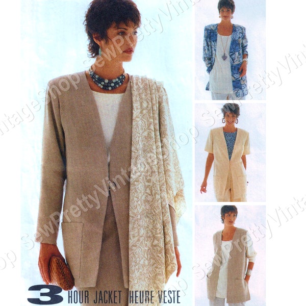 McCall's 6927 90s Collarless Jackets: stylish loose fitting unlined casual or dressy jacket, vest, scarf sewing pattern size 10-14 or 20-24