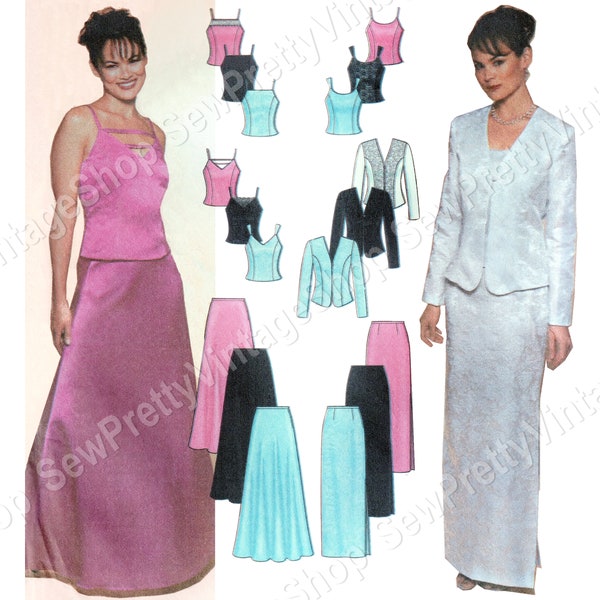 Simplicity 7010 2 Piece Formal Dress: lined bustier floor length flared or pencil skirt collarless jacket sewing pattern size 6-12 or 14-20