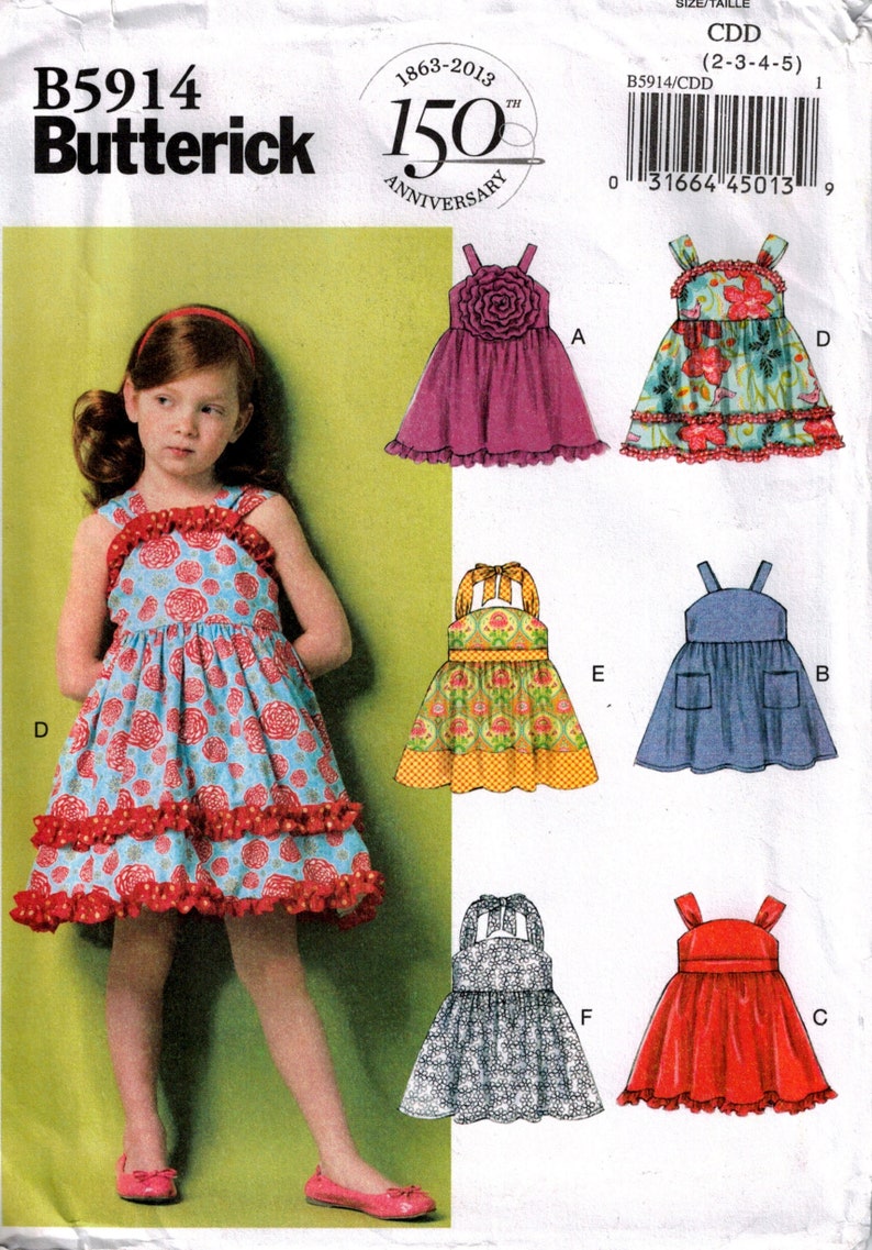 Butterick 5914 Girls Ruffle Dresses Empire Waist Full Skirt Etsy