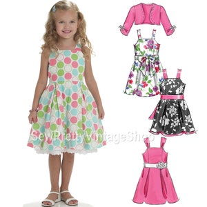 McCalls P333 6018 Girls Summer Dresses: sleeveless lined knee length summer dress or sundress, shrug easy sewing pattern size 3 4 5 or 6 7 8