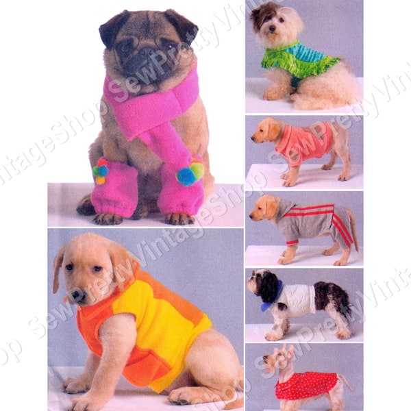 McCall's 5776 Dog Clothing: dog tracksuit, coats, raincoat, fleece scarf and leg warmers Sewing Pattern for 7 looks - fits S M L XL dogs