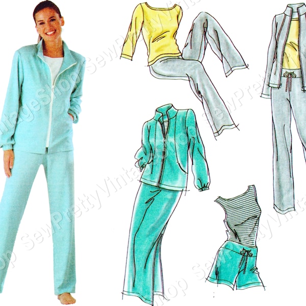 Simplicity 5867 Sporty Knit Loungewear: modest zip jacket, casual pants, shorts, athletic skirt, boat neck top sewing pattern size 6 8 10 12